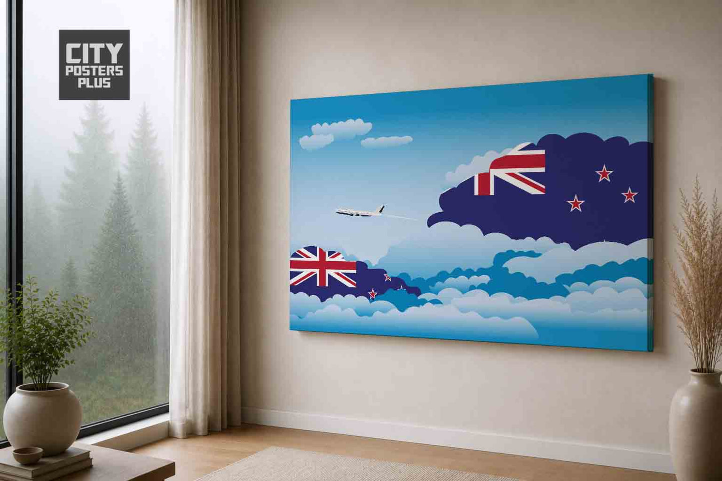 New Zealand Day Clouds Canvas Framed Prints | Country & City Wall Art | City Posters Plus