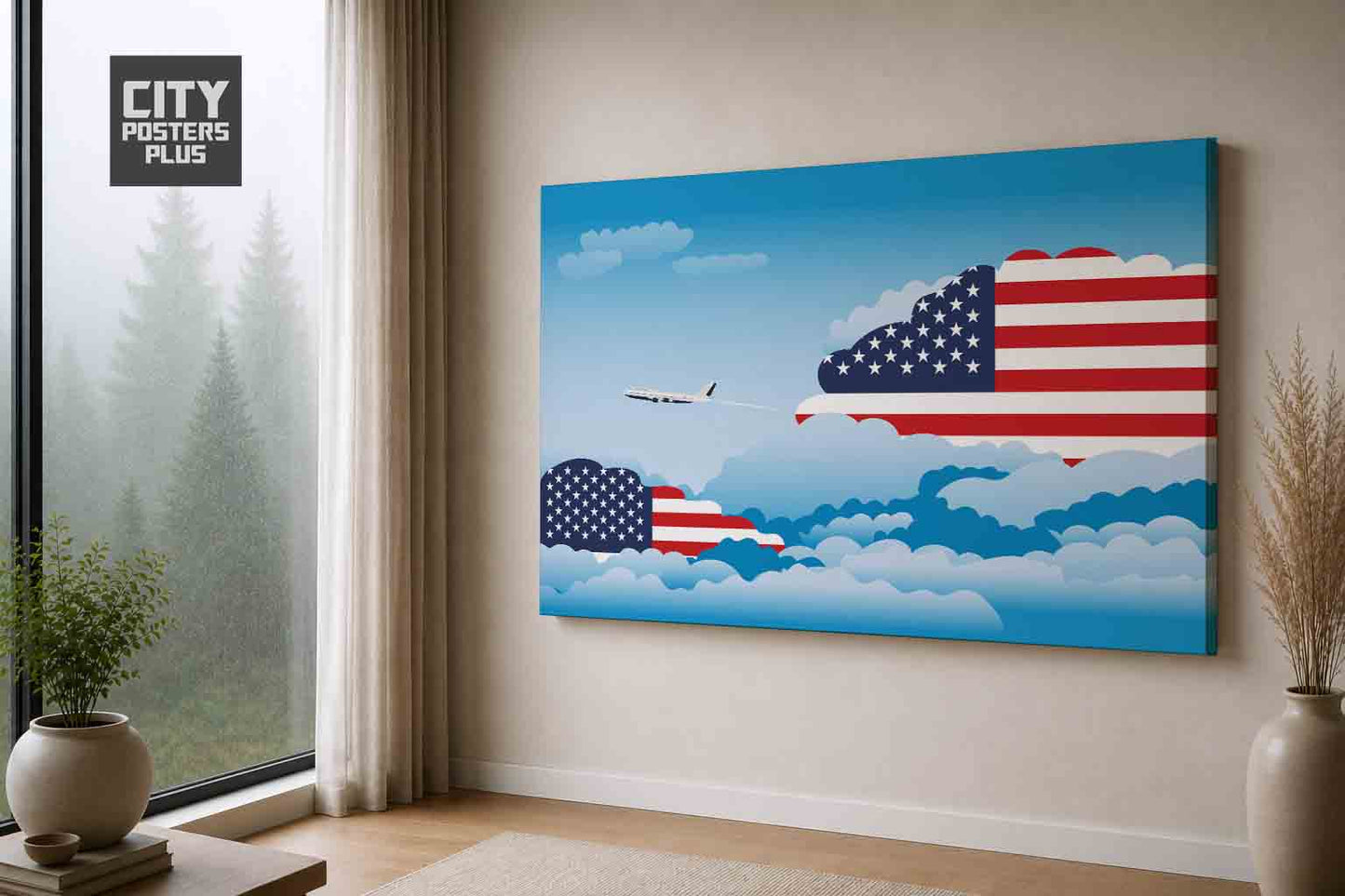 United States Day Clouds Canvas Framed Prints | Country & City Wall Art | City Posters Plus
