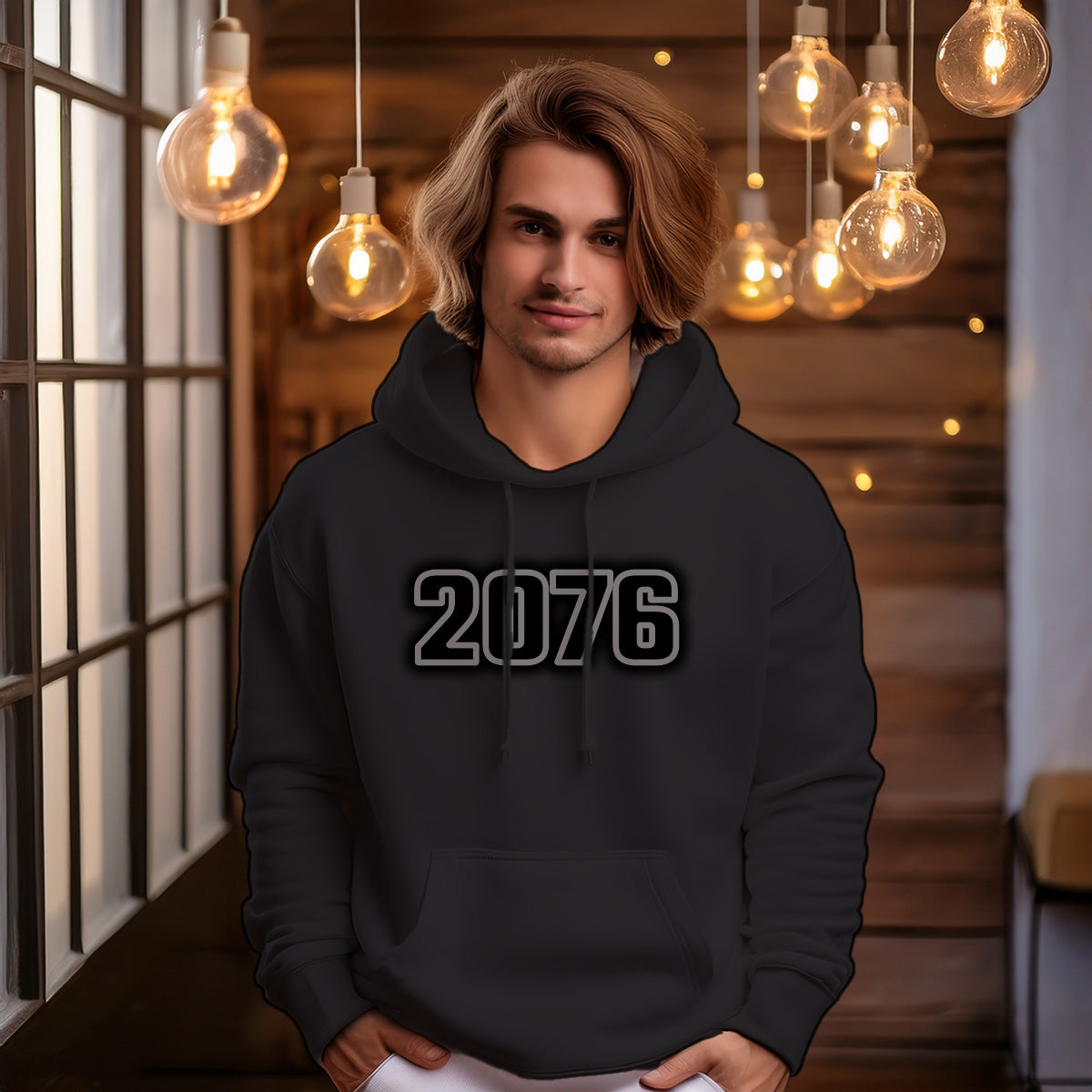2076 Year Men Unisex Hoodie (Black)