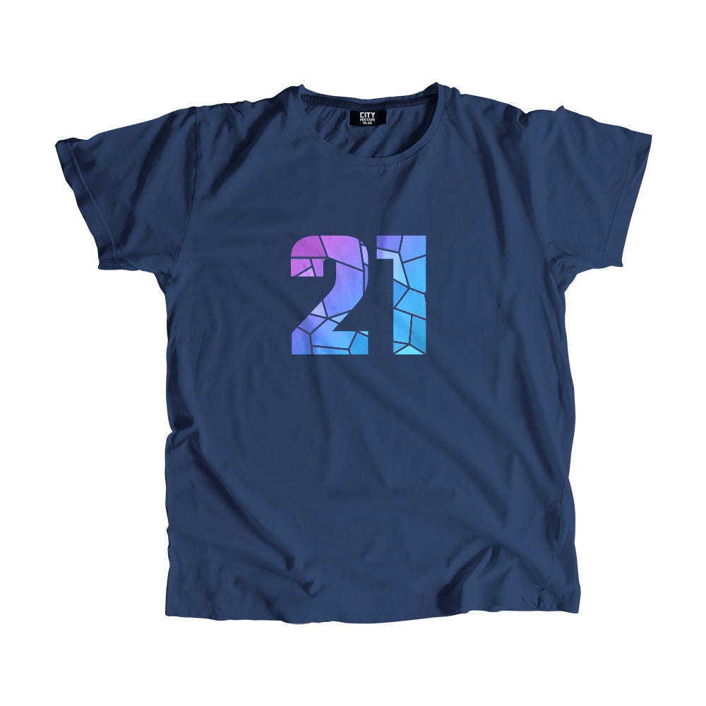 21 Number Men Unisex T-Shirt (Navy Blue)