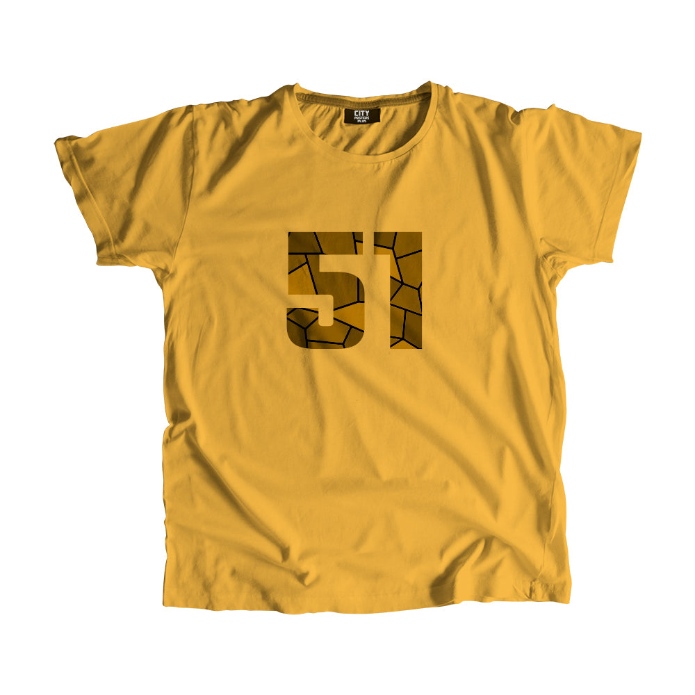 51 Number Men Unisex T-Shirt (Golden Yellow)
