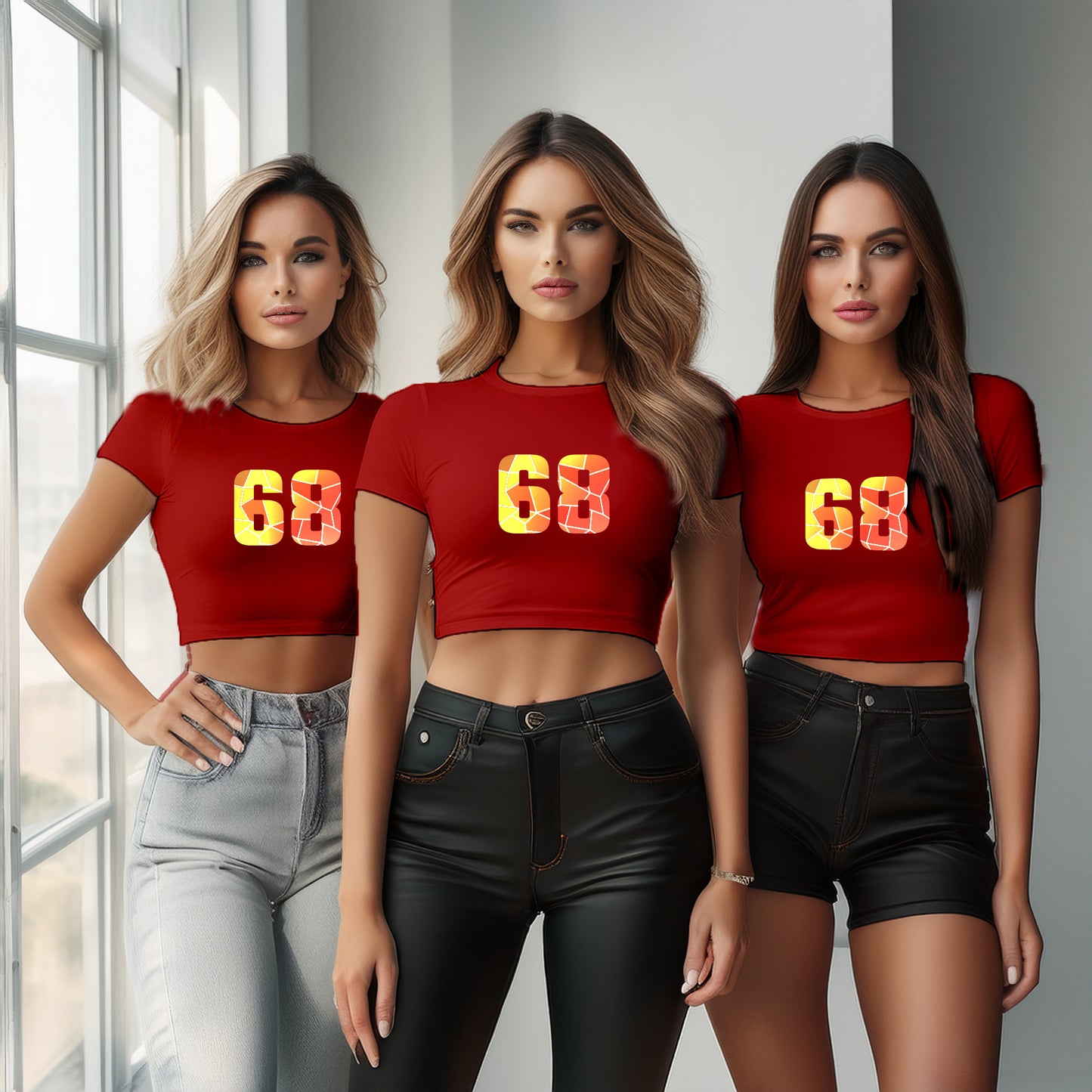 68 Number Women Crop Top (Red)