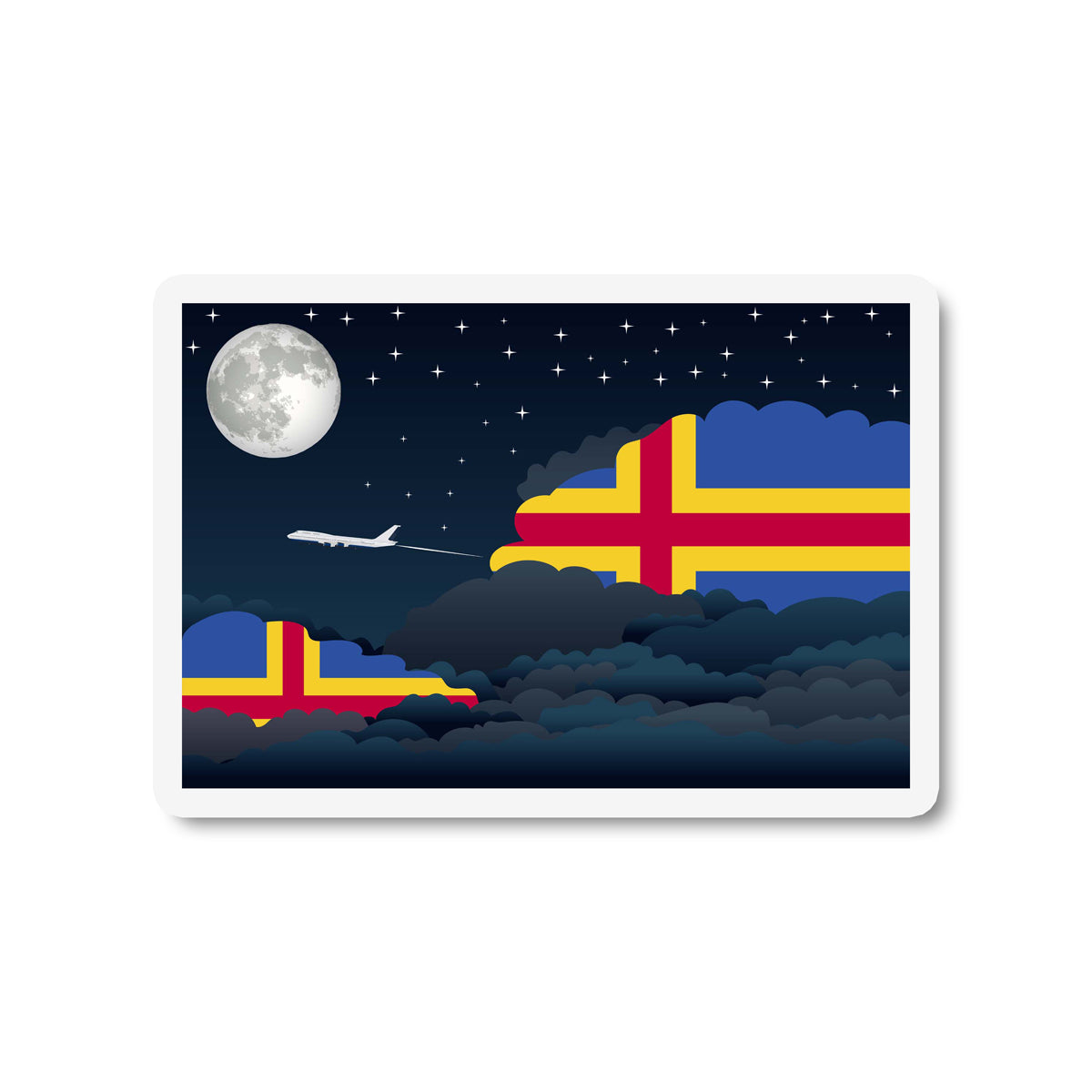 Aland Airplane Night Clouds Sticker & Magnet
