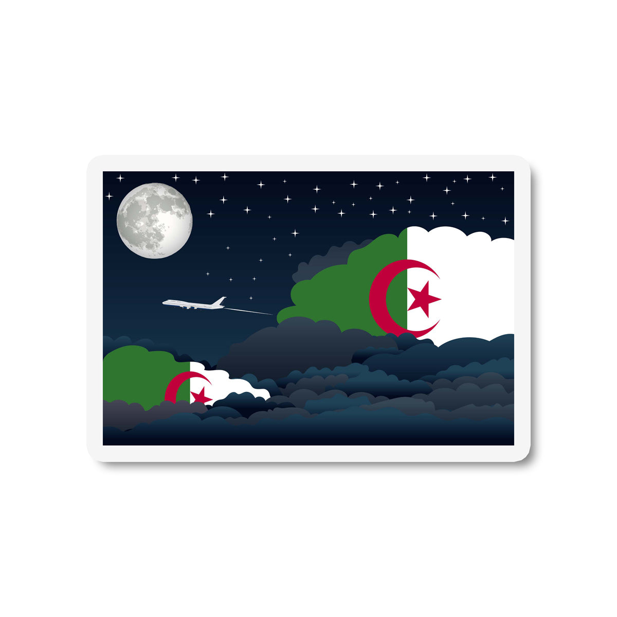 Algeria Airplane Night Clouds Sticker & Magnet