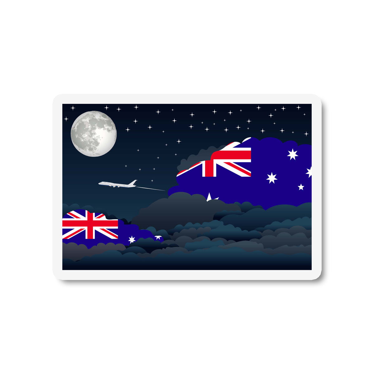 Australia Airplane Night Clouds Sticker & Magnet