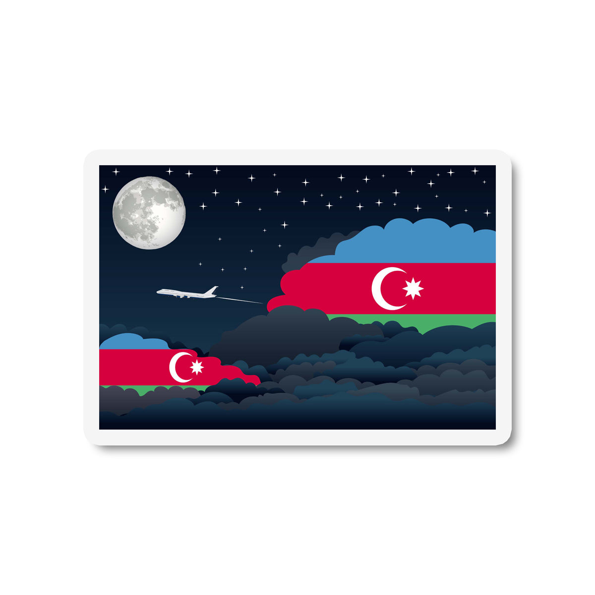 Azerbaijan Airplane Night Clouds Sticker & Magnet