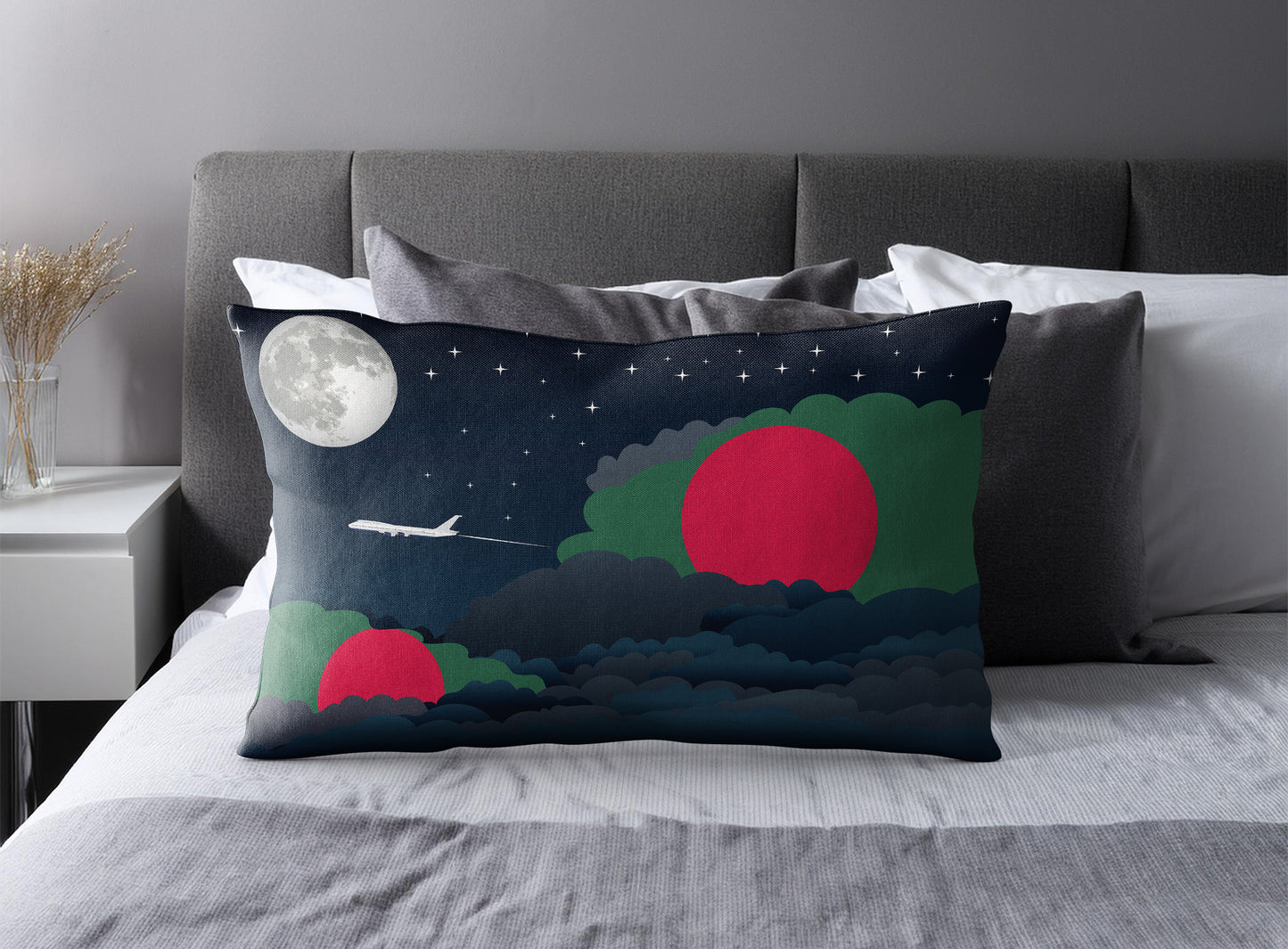 Bangladesh World Airplane Night Clouds Square & Rectangle Pillow Cases | Aviation Night Sky Pillow Covers