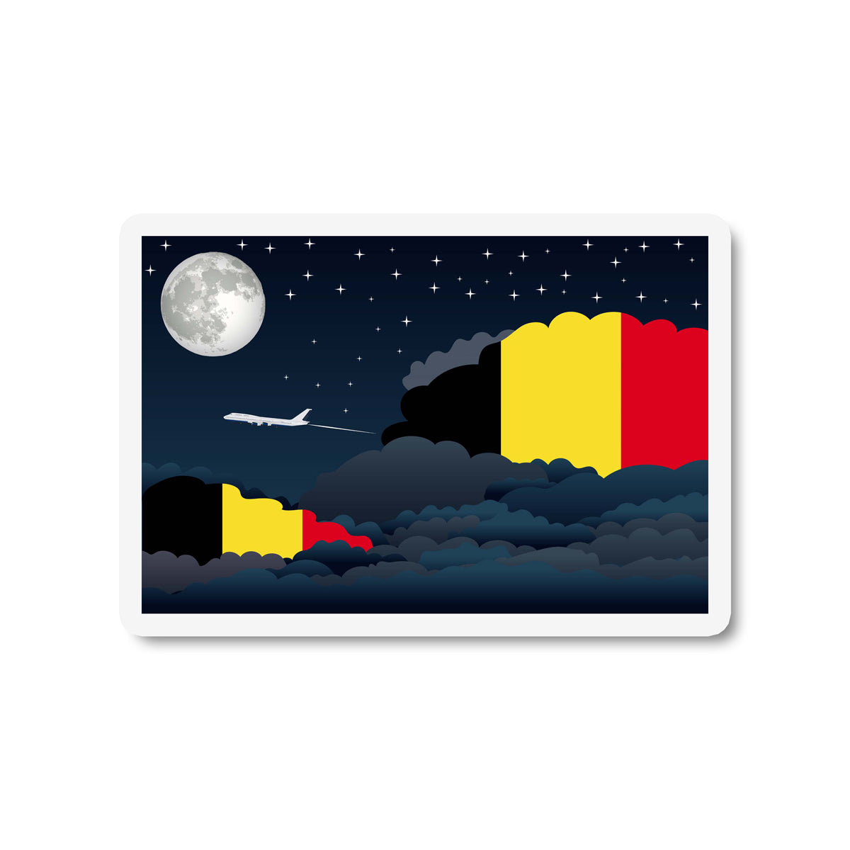 Belgium Airplane Night Clouds Sticker & Magnet