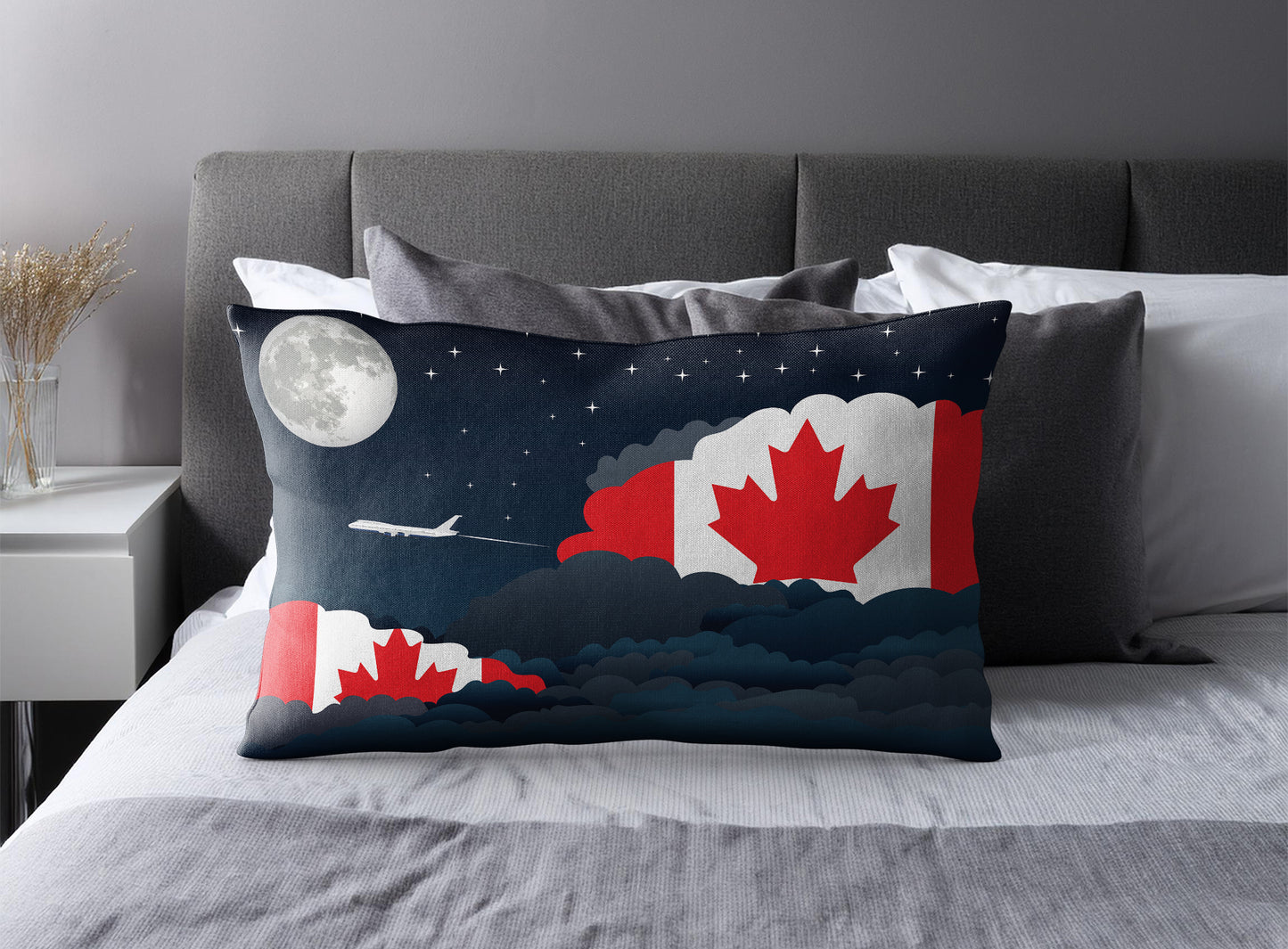 Canada World Airplane Night Clouds Square & Rectangle Pillow Cases | Aviation Night Sky Pillow Covers