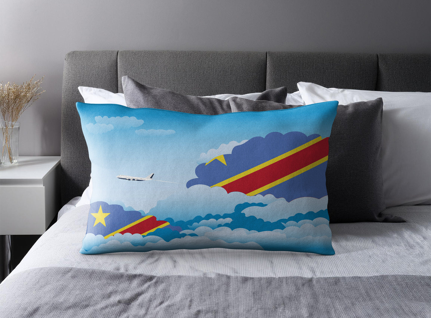 Congo Democratic Republic of the World Airplane Day Clouds Square & Rectangle Pillow Cases | Aviation Decorative Pillow Covers