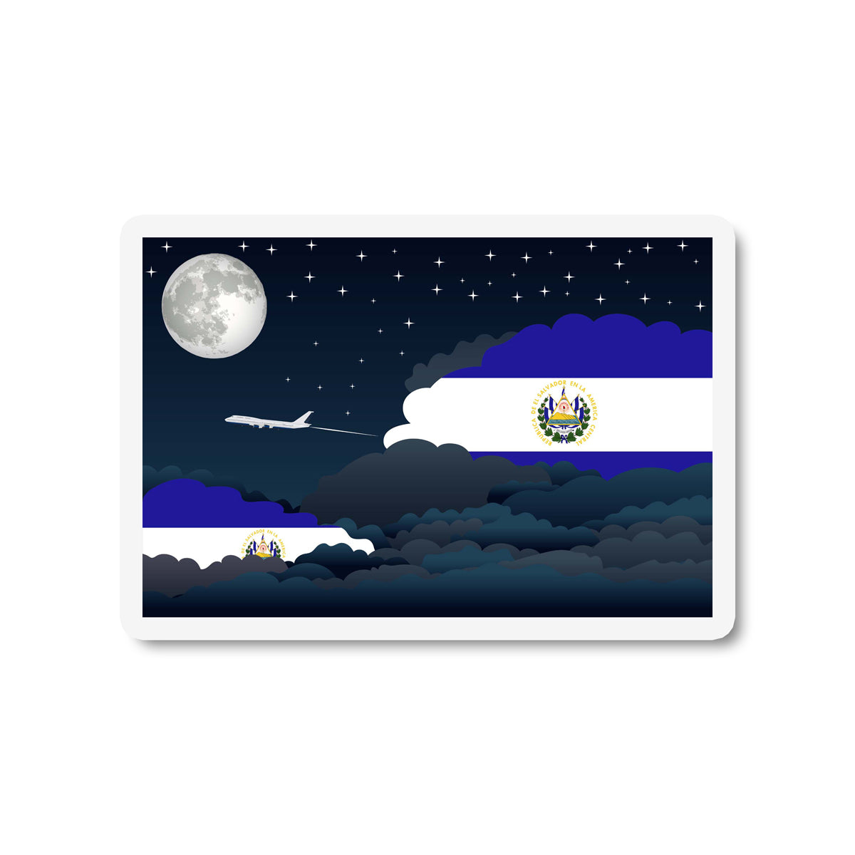 El Salvador Airplane Night Clouds Sticker & Magnet