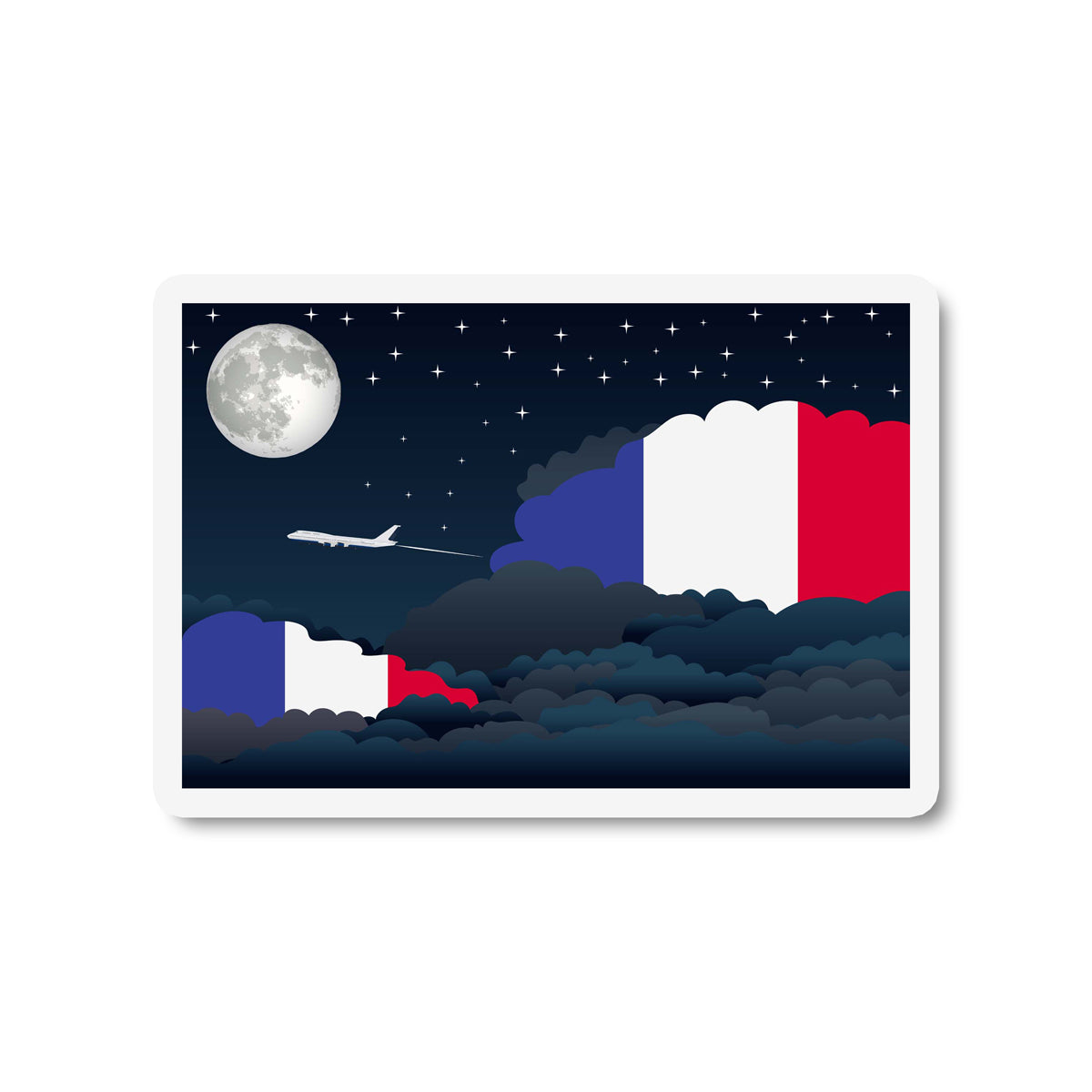 France Airplane Night Clouds Sticker & Magnet