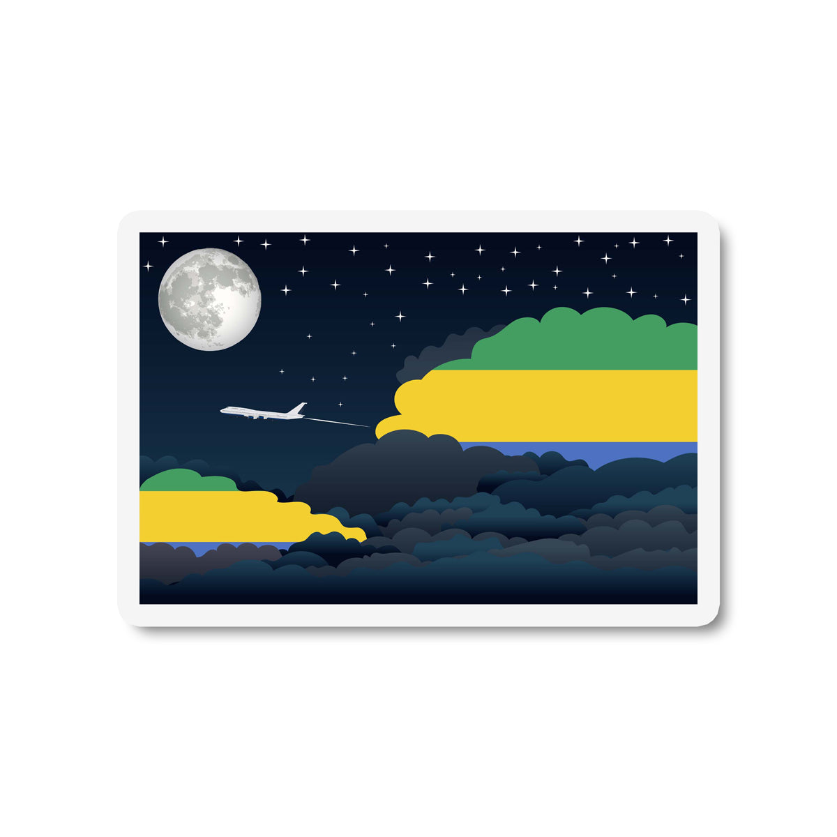 Gabon Airplane Night Clouds Sticker & Magnet