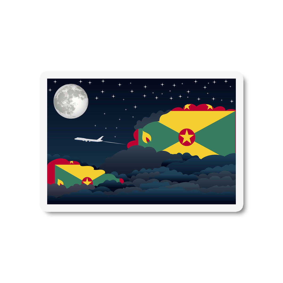 Grenada Airplane Night Clouds Sticker & Magnet