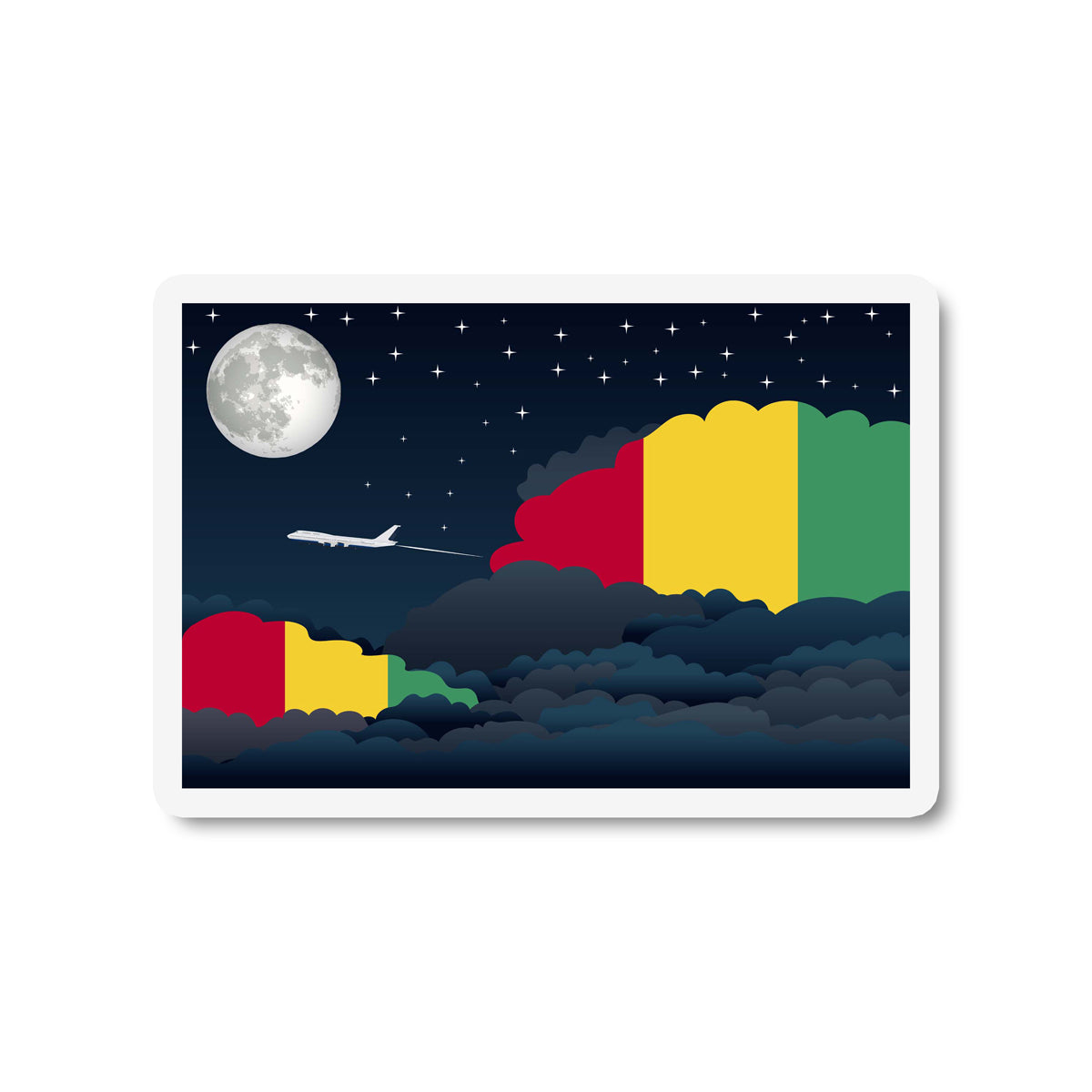 Guinea Bissau Airplane Night Clouds Sticker & Magnet