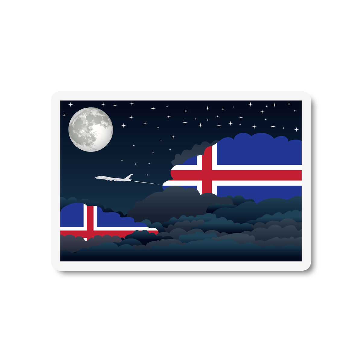 Iceland Airplane Night Clouds Sticker & Magnet