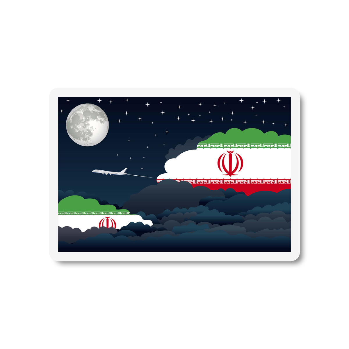 Iran Airplane Night Clouds Sticker & Magnet