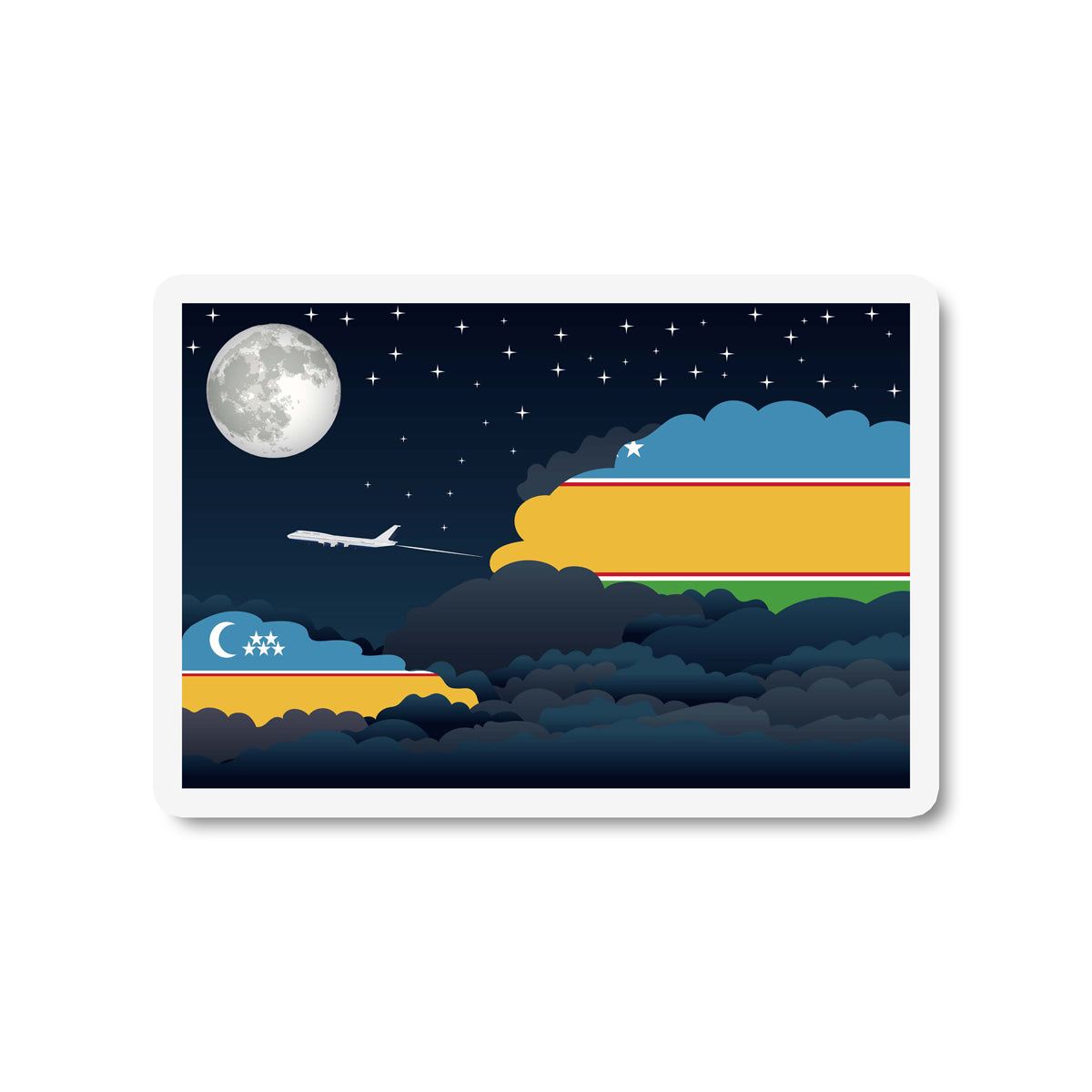 Karakalpakstan Airplane Night Clouds Sticker & Magnet
