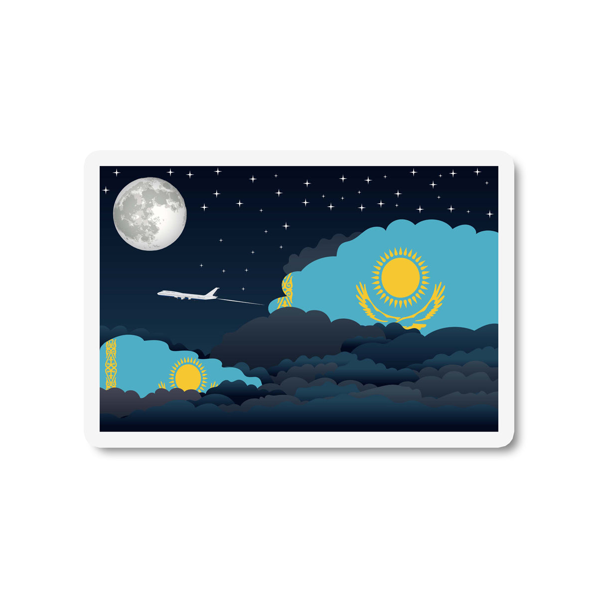 Kazakhstan Airplane Night Clouds Sticker & Magnet