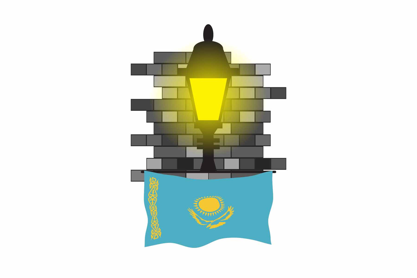 Kazakhstan Town Street Lamp Bricks Sticker & Magnet