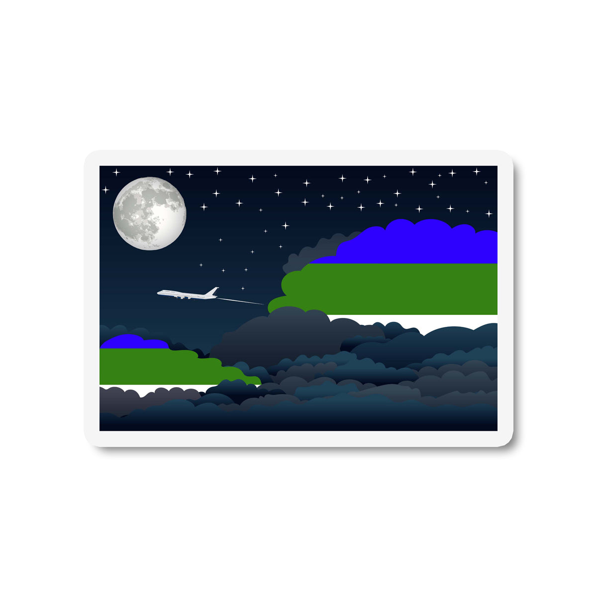Komi Airplane Night Clouds Sticker & Magnet