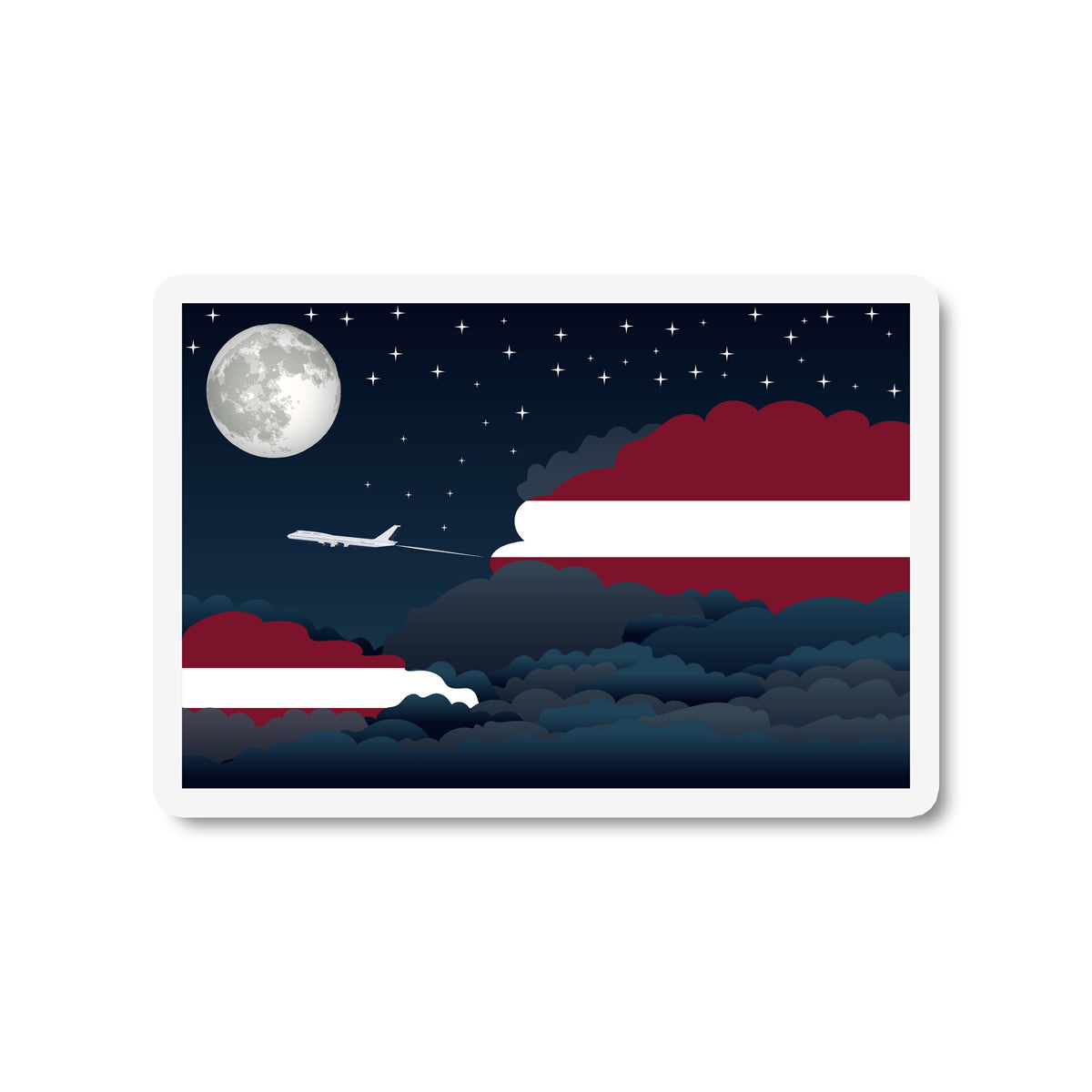Latvia Airplane Night Clouds Sticker & Magnet