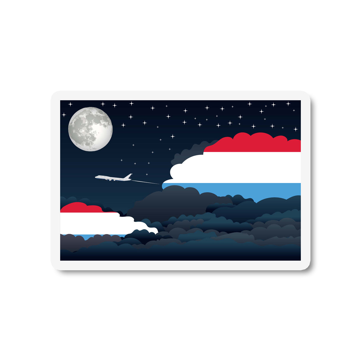 Luxembourg Airplane Night Clouds Sticker & Magnet