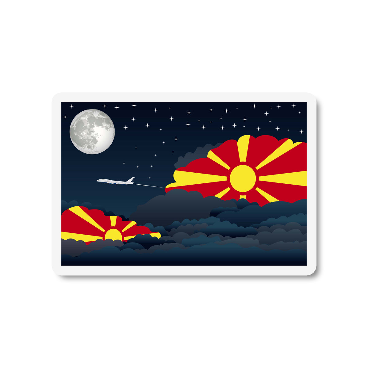Macedonia Airplane Night Clouds Sticker & Magnet