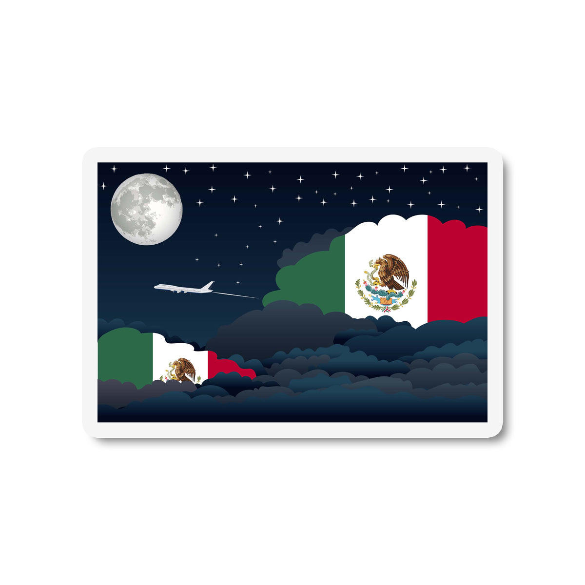 Mexico Airplane Night Clouds Sticker & Magnet