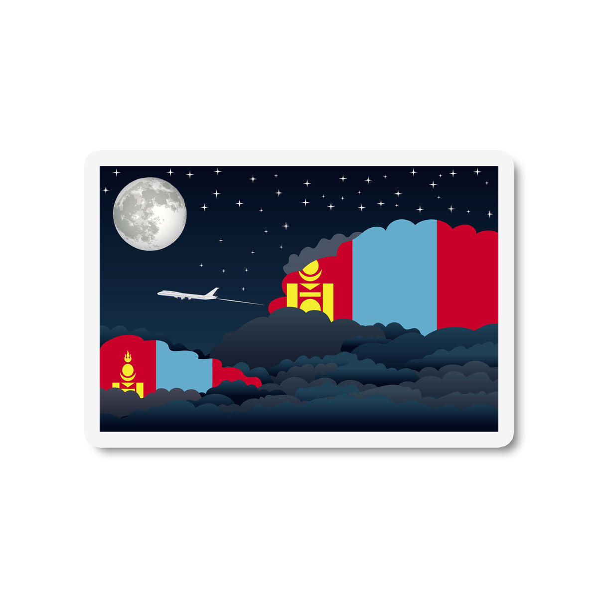Mongolia Airplane Night Clouds Sticker & Magnet