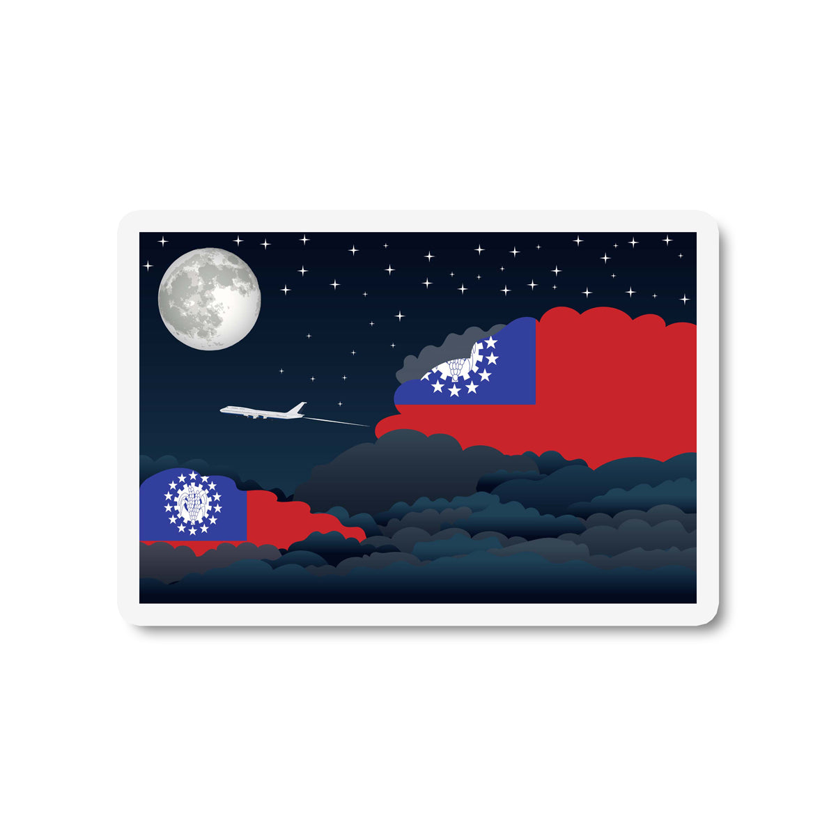 Myanmar Burma Airplane Night Clouds Sticker & Magnet