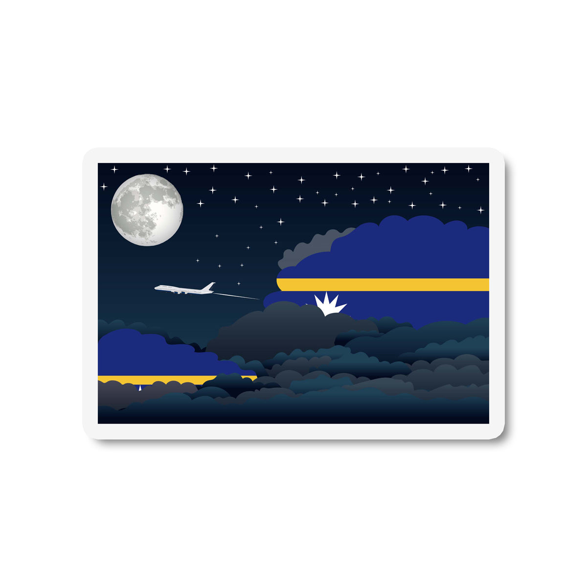 Nauru Airplane Night Clouds Sticker & Magnet