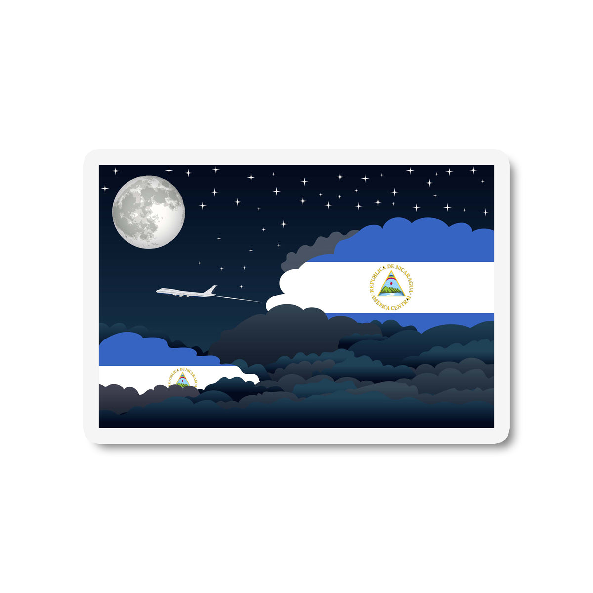 Nicaragua Airplane Night Clouds Sticker & Magnet