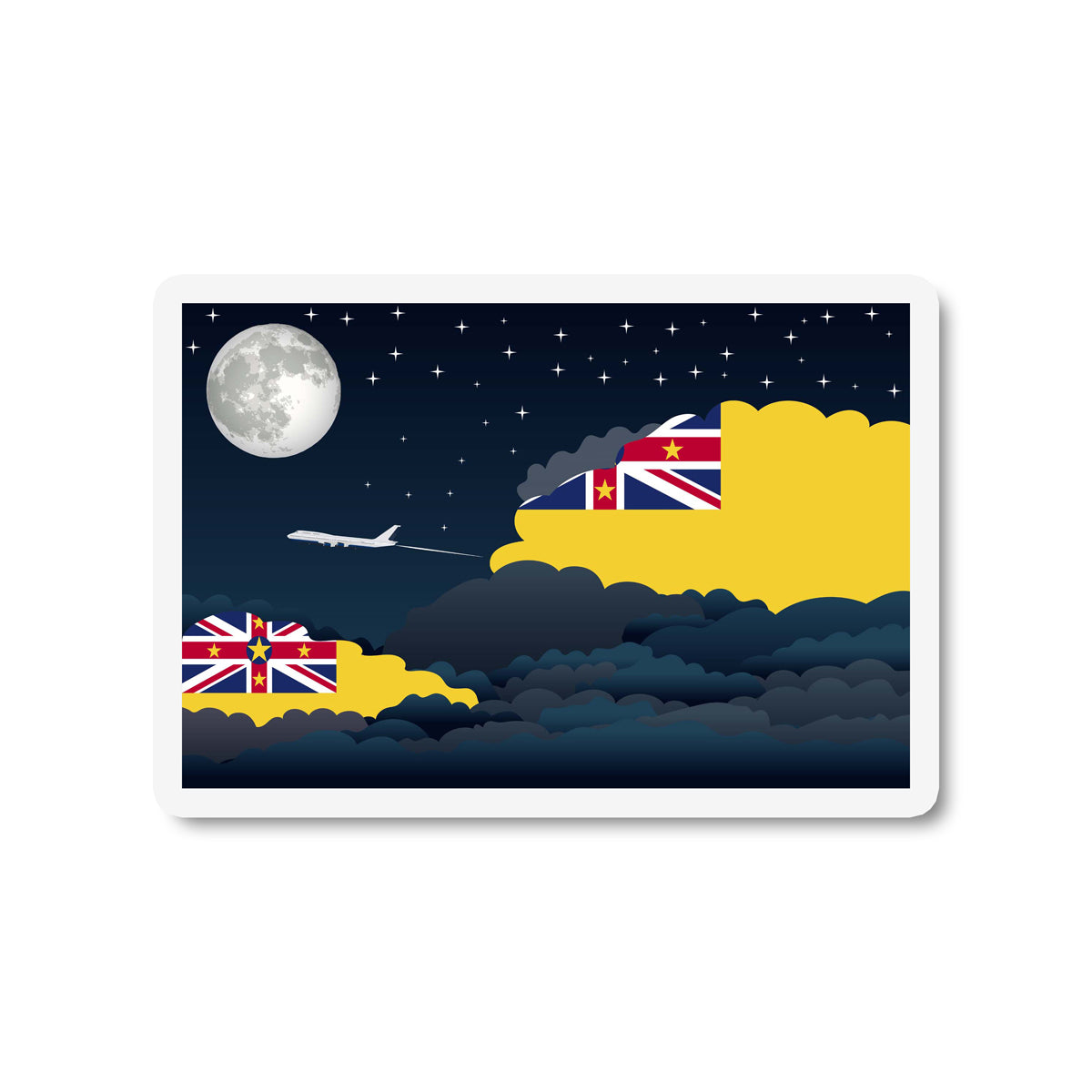 Niue Airplane Night Clouds Sticker & Magnet