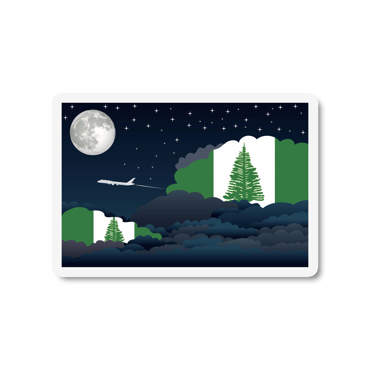 Norfolk Island Airplane Night Clouds Sticker & Magnet
