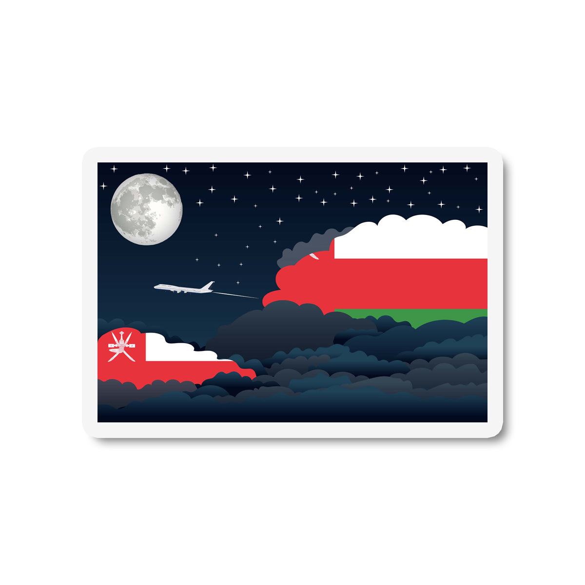 Oman Airplane Night Clouds Sticker & Magnet