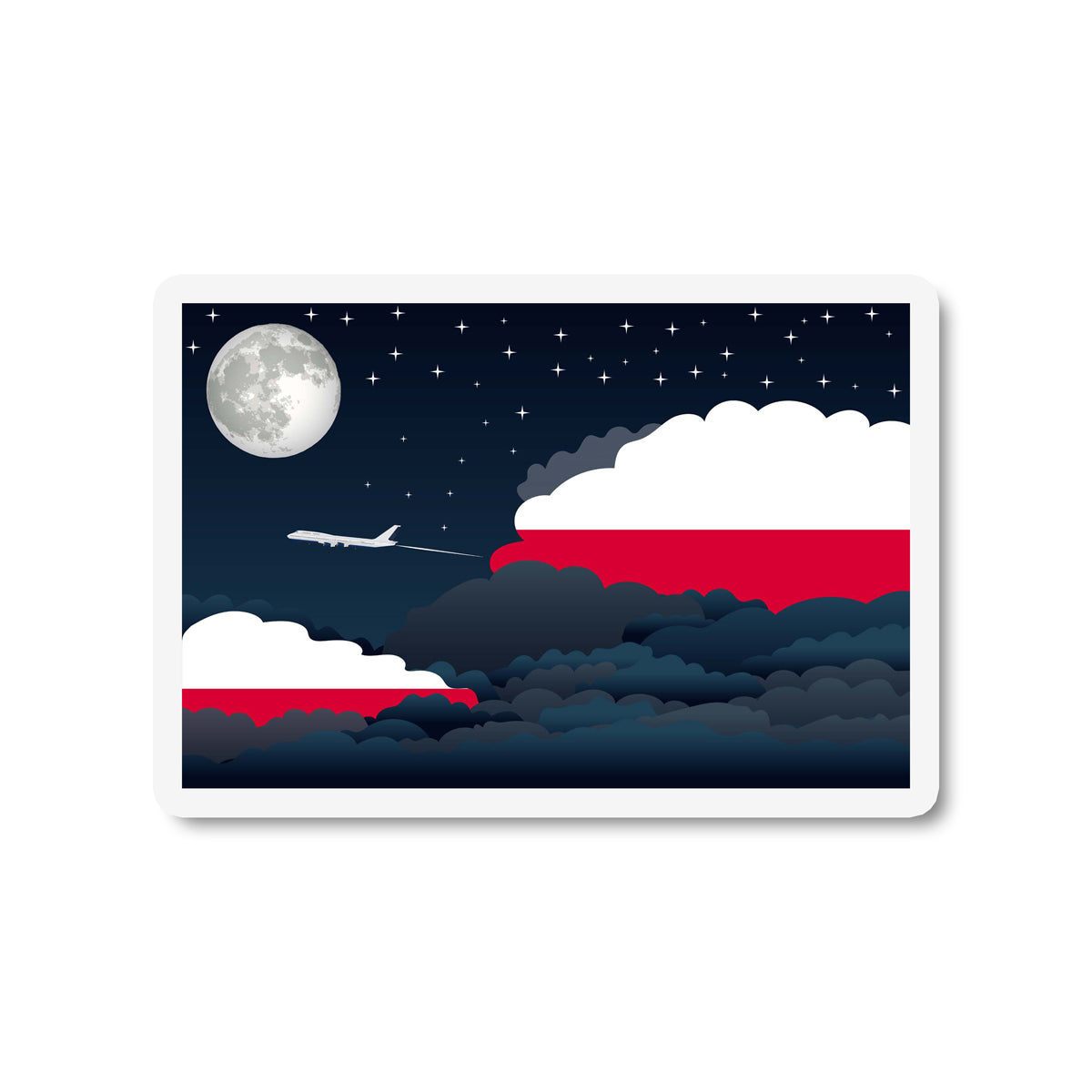 Poland Airplane Night Clouds Sticker & Magnet