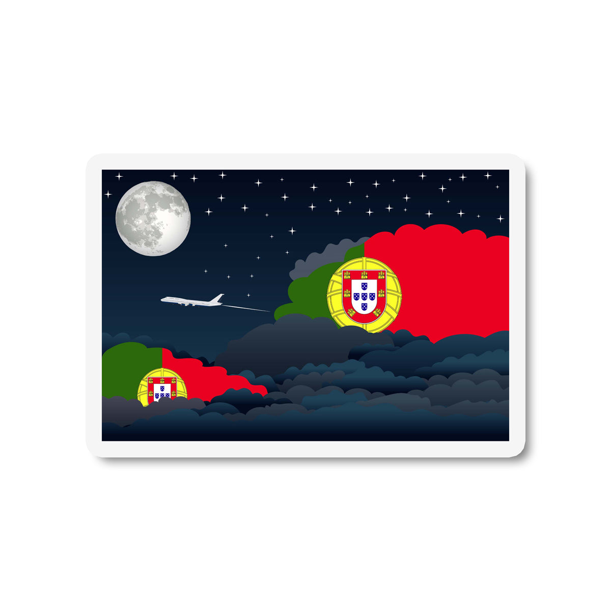 Portugal Airplane Night Clouds Sticker & Magnet