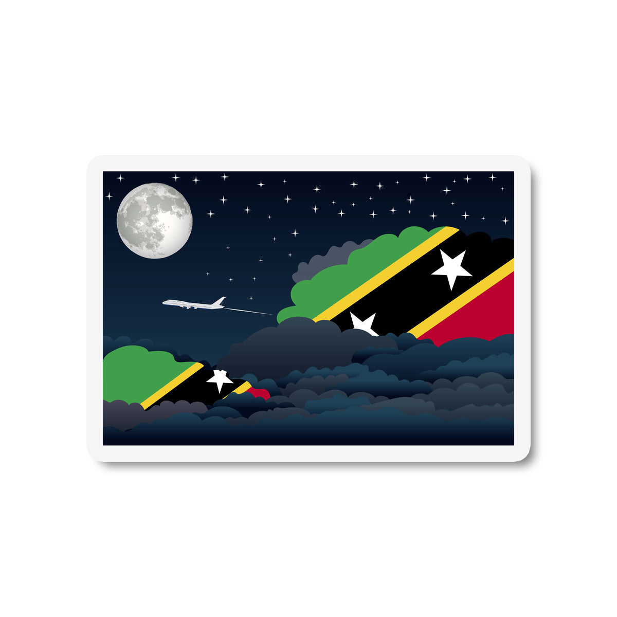 Saint Kitts and Nevis Airplane Night Clouds Sticker & Magnet