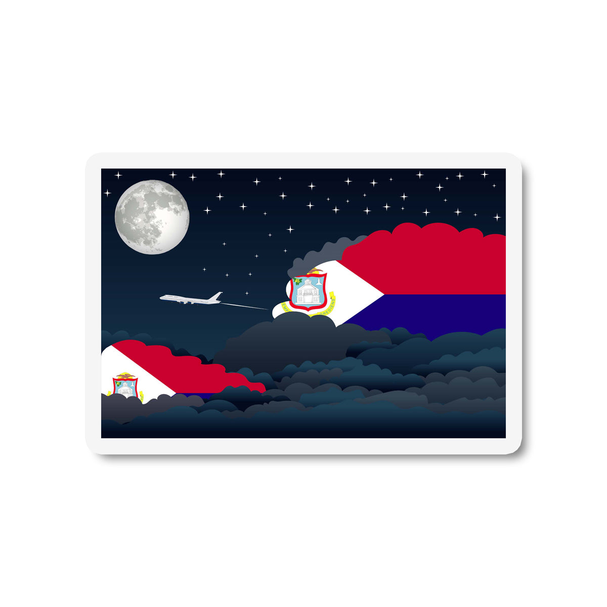Saint Martin Airplane Night Clouds Sticker & Magnet