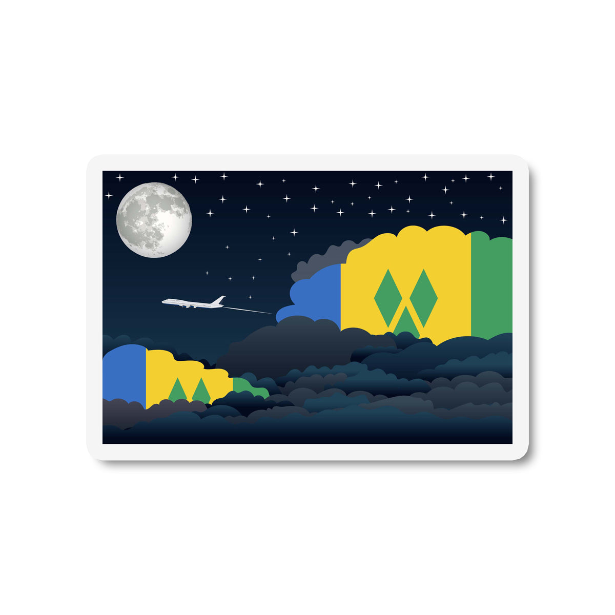 Saint Vincent and the Grenadines Airplane Night Clouds Sticker & Magnet