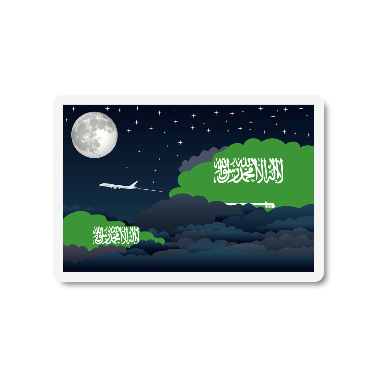 Saudi Arabia Airplane Night Clouds Sticker & Magnet