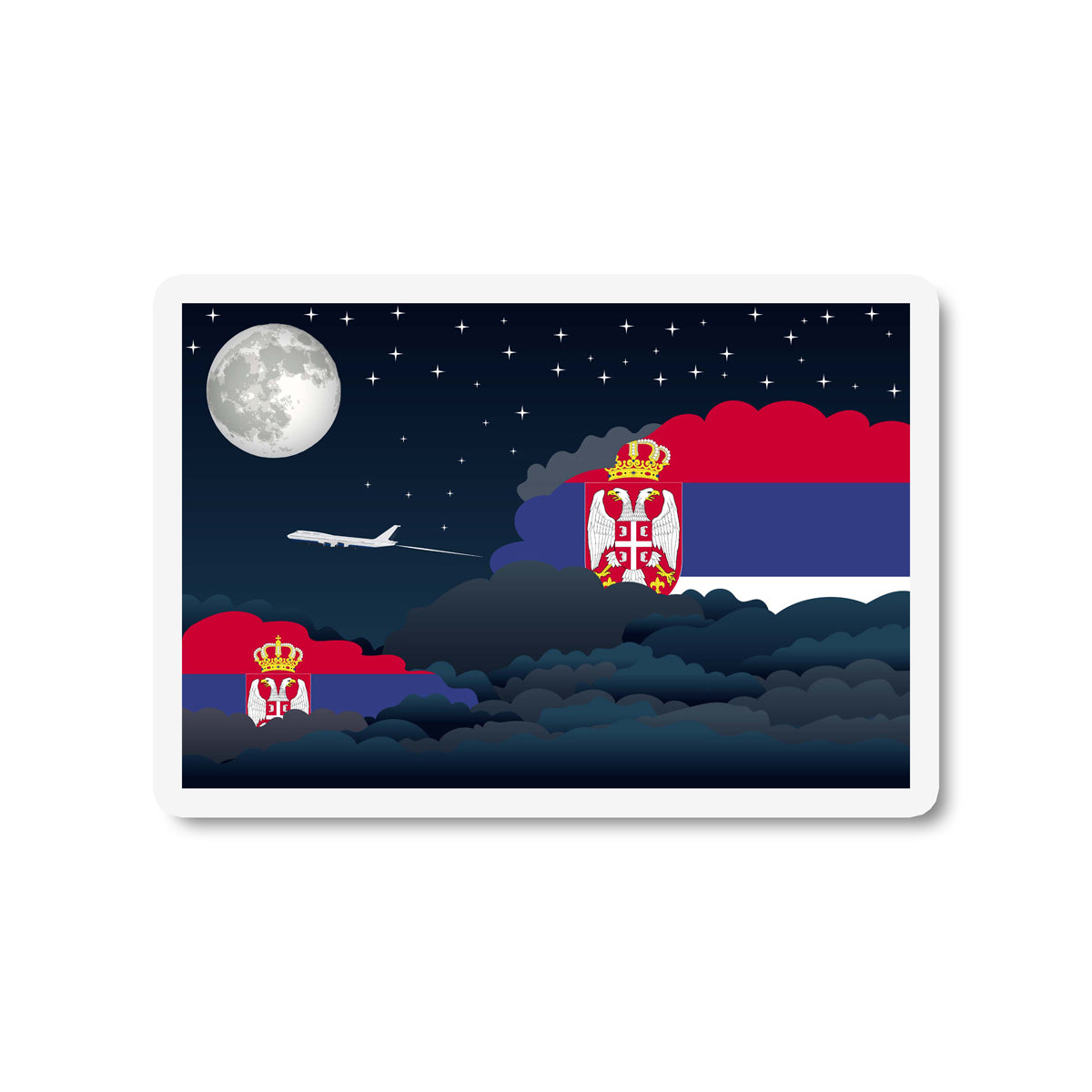 Serbia Airplane Night Clouds Sticker & Magnet