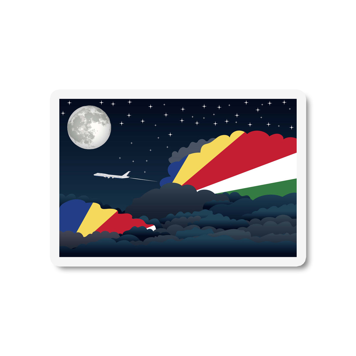 Seychelles Airplane Night Clouds Sticker & Magnet