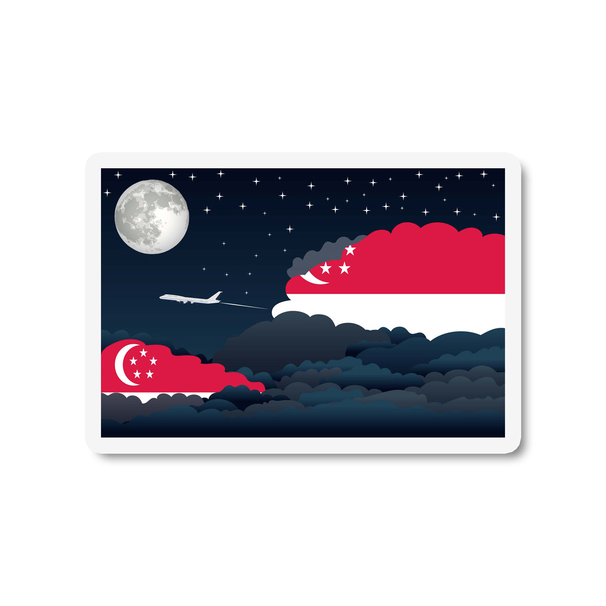 Singapore Airplane Night Clouds Sticker & Magnet