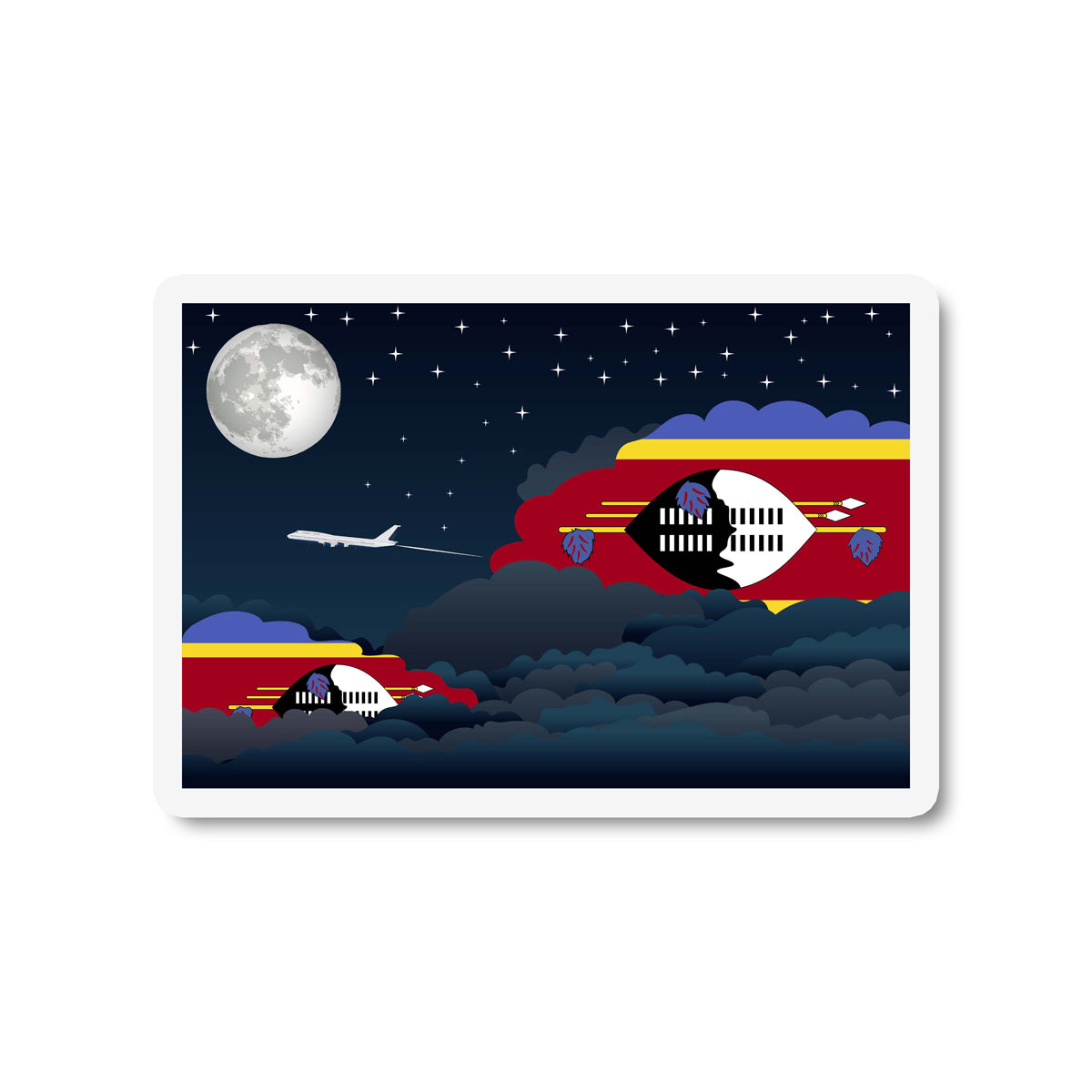 Swaziland Airplane Night Clouds Sticker & Magnet