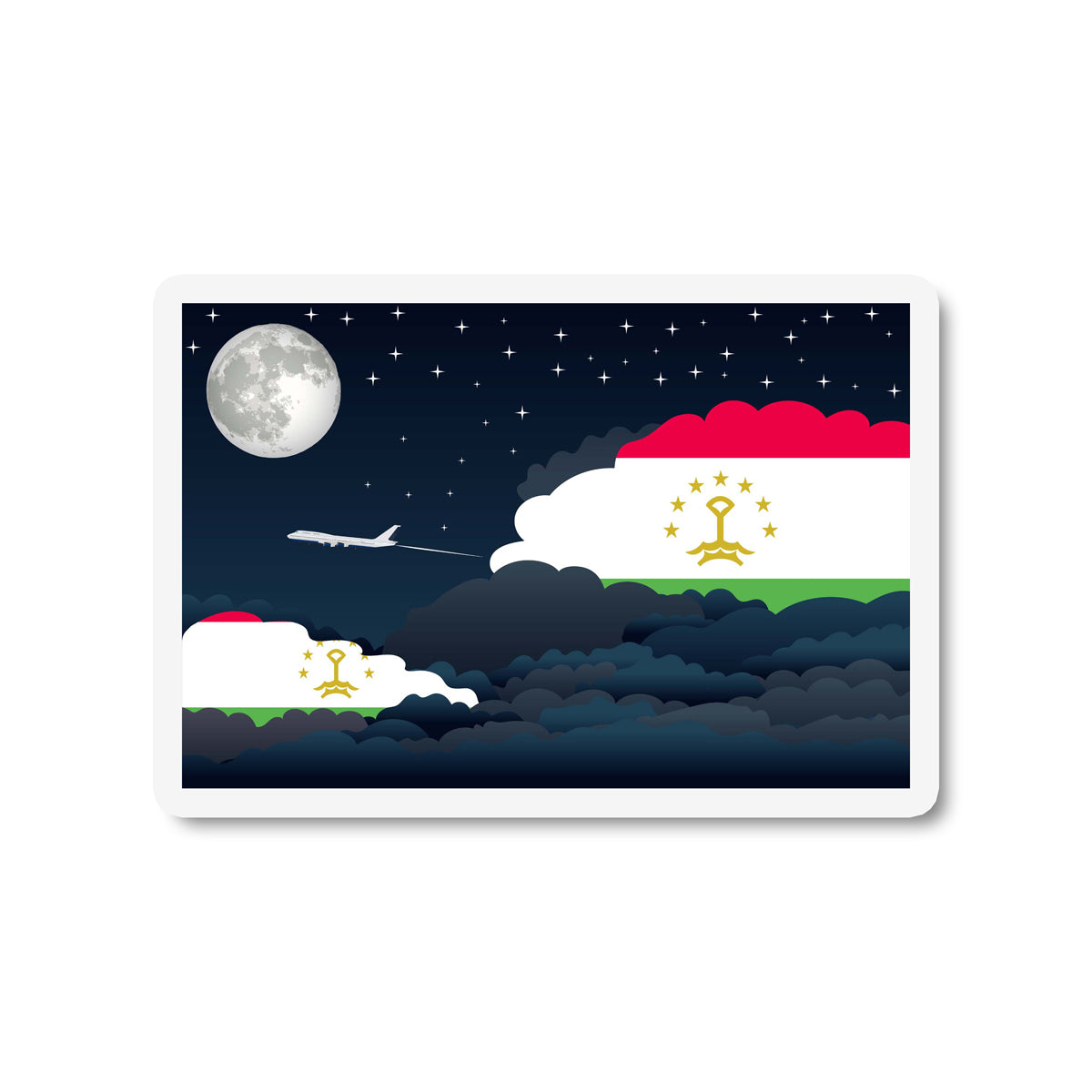 Tajikistan Airplane Night Clouds Sticker & Magnet