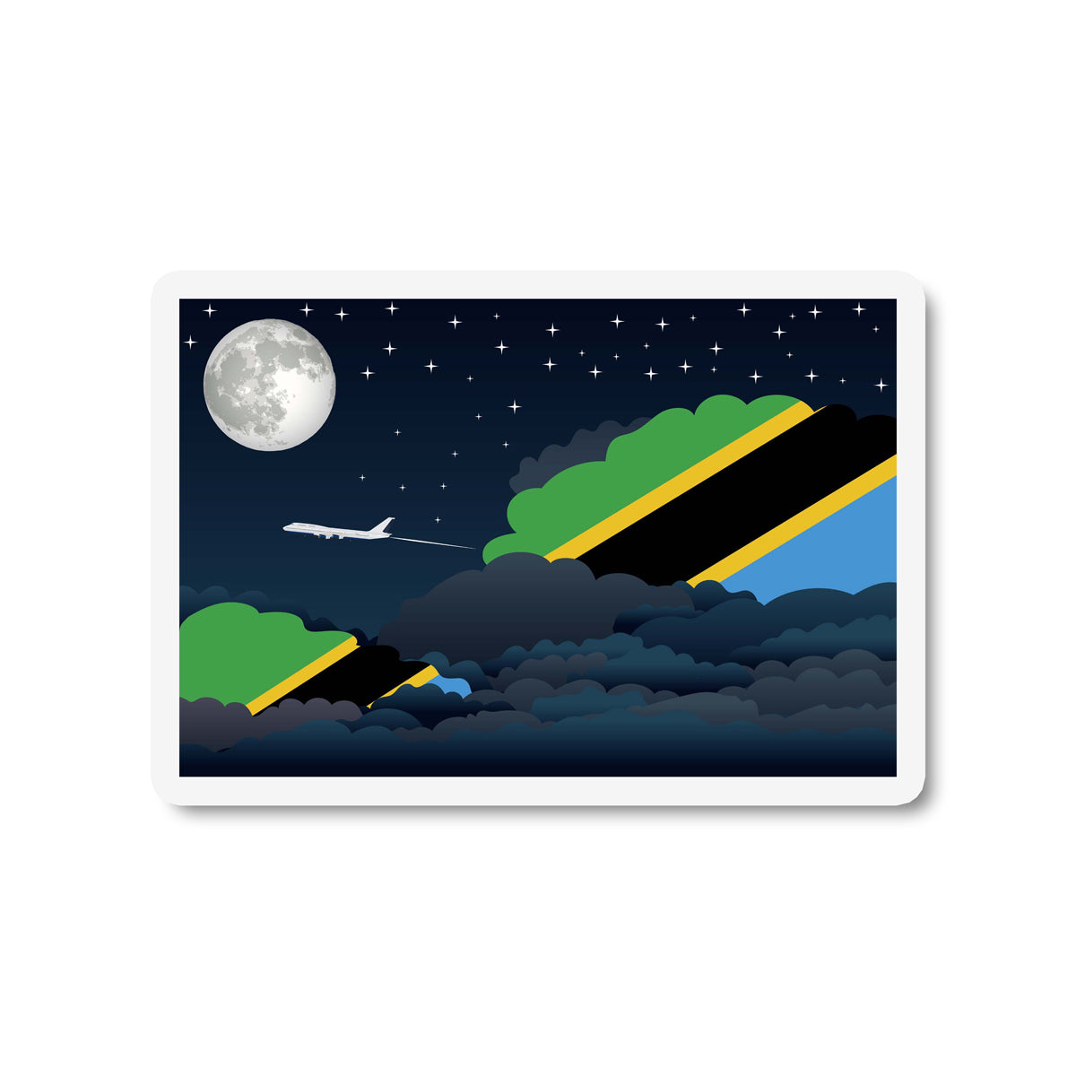 Tanzania Airplane Night Clouds Sticker & Magnet