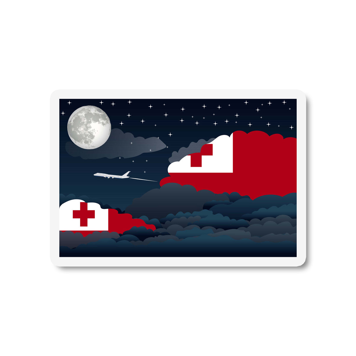 Tonga Airplane Night Clouds Sticker & Magnet