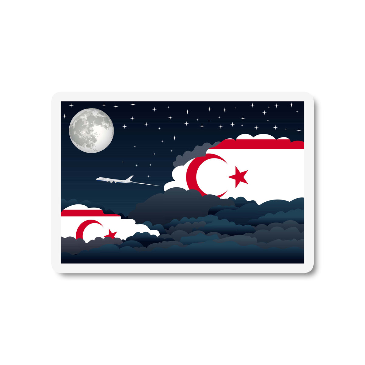 Turkish Republic of Northern Cyprus Airplane Night Clouds Sticker & Magnet